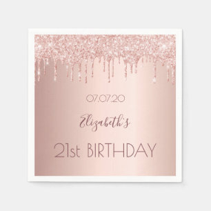 21st birthday party rose gold drips napkin