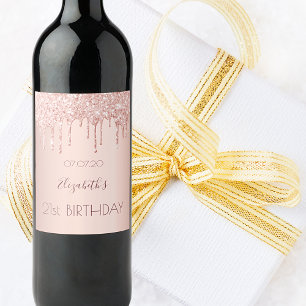 21st birthday party rose gold drips wine label