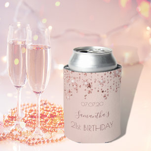 21st birthday party rose gold stars can cooler