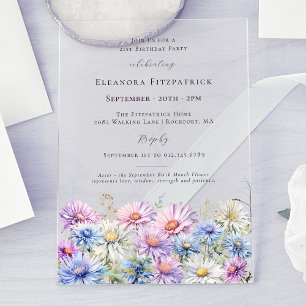 21st Birthday Party September Birth Month Flower  Acrylic Invitations
