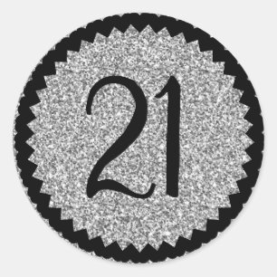 21st Birthday Party Silver Glitter Classic Round Sticker