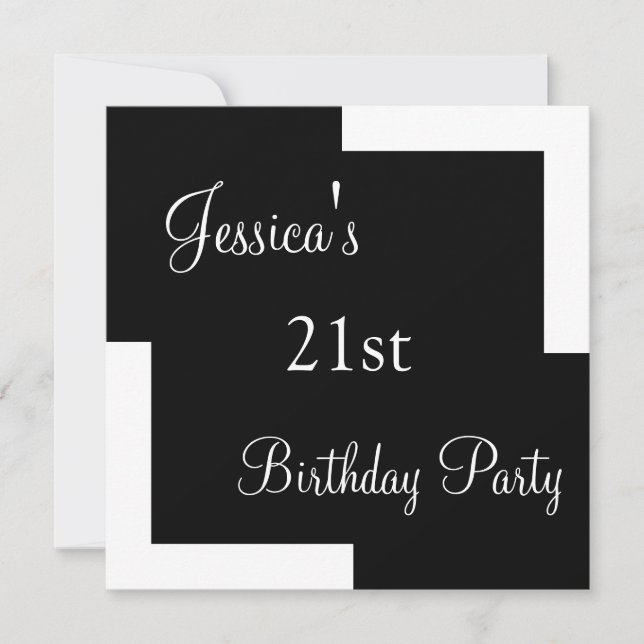 21st Birthday Party Simple Black & White Invitation (Front)