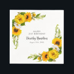 21ST Birthday Party Sunflower Daisy Custom Napkin<br><div class="desc">Elegant and classy yellow sunflower,  peony and white daisy floral napkins. Three lines of text let you personalise your table decor.</div>