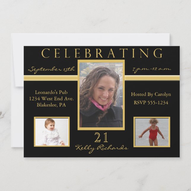 21st Birthday Party Tri Photo Invitations (Front)