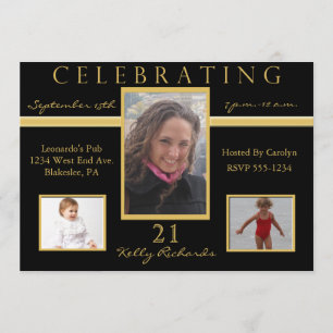 21st Birthday Party Tri Photo Invitations