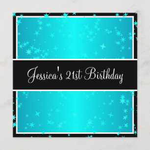 21st Birthday Party Turquoise Stars Black & White Invitation
