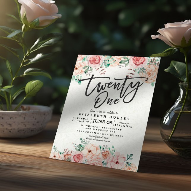 21st Birthday Party Watercolor Botanical Flowers Invitation (Creator Uploaded)