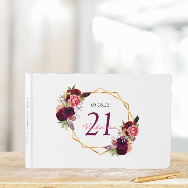 21st birthday party white pink floral geometric guest book (Creator Uploaded)
