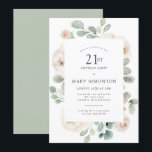 21st Birthday Party White Rose Floral Invitation<br><div class="desc">Honour a special woman with this elegant 21st Birthday party invitation. White roses nestled in soft sage green eucalyptus leaves form a modern botanical frame. All of the text can be edited,  so you can describe your special celebration perfectly</div>