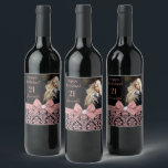21st birthday party wine bottle label<br><div class="desc">Celebrate your 21st birthday in style with these modern elegant pink rose gold glitter floral damask 21st Birthday Party party bottle labels. You can personalise your twenty one birthday party celebration. You can personalise script fonts and font colours in the design. Please note, this design is a printed photo effect...</div>