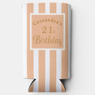 21st Birthday Peach Toffee and White Stripe Classy Seltzer Can Cooler
