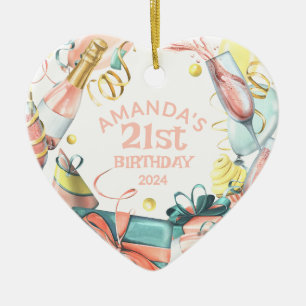 21st Birthday Personalised Name Year Girl Heart Ceramic Tree Decoration