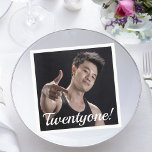 21st birthday photo 21 twentyone guys<br><div class="desc">Template for own Your photo.  White text overlay: Twentyone!  written with a modern hand lettered style script. A napkin for a 21st birthday party for boys,  guys.</div>