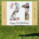 21st Birthday Photo Collage Custom Yard Garden Sign<br><div class="desc">21st Birthday Party - create your own yard sign with custom photo collage printed on both sides. The template is set up for you to add your favorite photos so your pictures will automatically appear as a photo collage in the shape of the number 21. The sign has beige sand...</div>