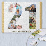 21st Birthday Photo Collage Neutral Number 21 Jigsaw Puzzle<br><div class="desc">Create your own photo puzzle for a unique 21st birthday gift. Holding 10 custom photos, the photo puzzle has a muted yellow border. It can be further personalised with a name and/or short message, lettered in modern bronze typography. The number 21 photo collage has a variety of landscape, square and...</div>