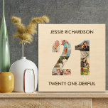 21st Birthday Photo Collage Number 21 Custom Wood Wall Art<br><div class="desc">Create your own wood art photo collage for a unique 21st birthday gift. The design features a photo collage in the shape of a number 21. The template is set up for you to add your own photographs as well as a name and your own custom wording in bronze uppercase...</div>