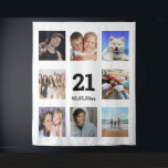 21st birthday photo collage white guy tapestry<br><div class="desc">For a 21st birthday, celebrating his life with a collage of 8 of your photos of his friends, family, interest or pets. Personalise and the age 21 and a date. Date of birth or the date of the birthday party. Black letters. A classic white background colour. Use as party wall...</div>