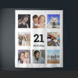 21st birthday photo collage white guy tapestry<br><div class="desc">For a 21st birthday, celebrating his life with a collage of 8 of your photos of his friends, family, interest or pets. Personalise and the age 21 and a date. Date of birth or the date of the birthday party. Black letters. A classic white background colour. Use as party wall...</div>
