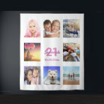 21st birthday photo collage white pink tapestry<br><div class="desc">For a 21st birthday, celebrating her life with a collage of 8 of your photos of her friends, family, interest or pets. Personalise and add her name, age 21 and a date. Date of birth or the date of the birthday party. Pink and purple coloured letters. A chic white background...</div>