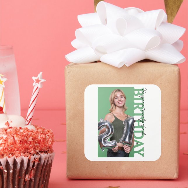 21st Birthday Photo college Party favor Square Sticker (Party)