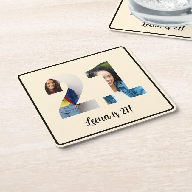21st Birthday photo Frame Coaster (Angled)