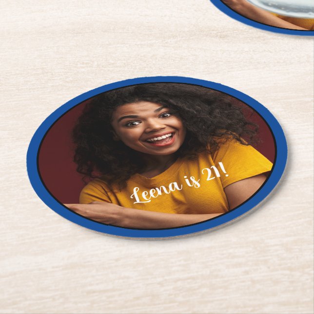 21st Birthday photo Frame Coaster Blue (Angled)