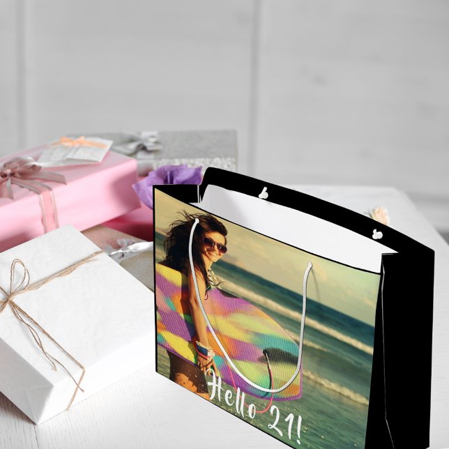 21st birthday photo hello 21 twentyfirst large gift bag (Creator Uploaded)