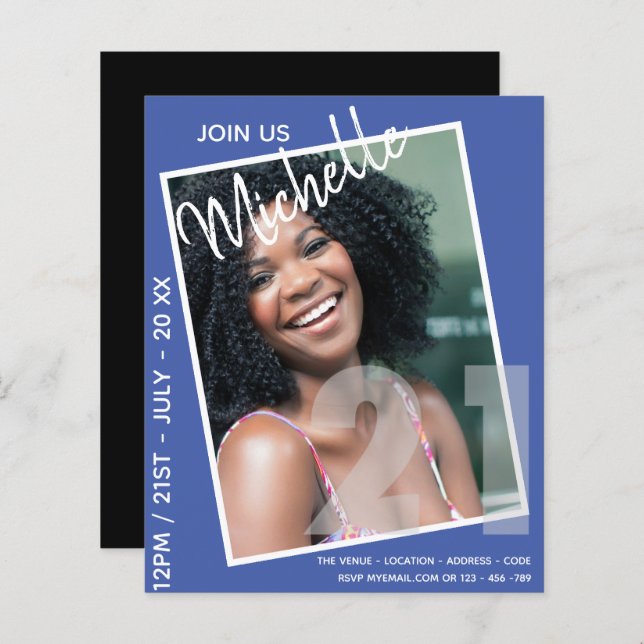 21st Birthday PHOTO Invitation Modern (Front/Back)