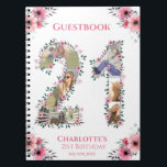 21st Birthday Photo Pink Flower White Guest Book<br><div class="desc">Create a twenty-first Birthday six photos collage in a big number twenty first shape. Decorated with beautiful and lovely watercolor blush pink flowers and green foliage. Great 21st Birthday gift for women. Personalised number 21 photo collage for a unique and very special product.</div>
