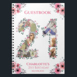 21st Birthday Photo Pink Flower White Guest Book<br><div class="desc">Create a twenty-first Birthday six photos collage in a big number twenty first shape. Decorated with beautiful and lovely watercolor blush pink flowers and green foliage. Great 21st Birthday gift for women. Personalised number 21 photo collage for a unique and very special product.</div>