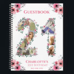 21st Birthday Photo Pink Flower White Guest Book<br><div class="desc">Create a twenty-first Birthday six photos collage in a big number twenty first shape. Decorated with beautiful and lovely watercolor blush pink flowers and green foliage. Great 21st Birthday gift for women. Personalised number 21 photo collage for a unique and very special product.</div>