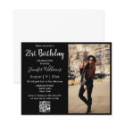 21st birthday photo qr code black invitation