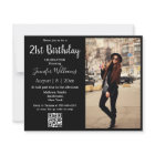 21st birthday photo qr code black invitation 