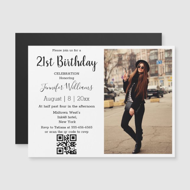  21st birthday photo qr code invitation magnet (Front/Back)