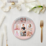 21st birthday photo rose gold blush glitter silver paper plate<br><div class="desc">For a 21st birthday party, celebrating her life with a collage of 6 of your own photos. Personalise and add a name, age 21 and a date. Date of birth or the date of the party. Dark rose gold and black coloured letters. A trendy rose gold coloured background decorated with...</div>