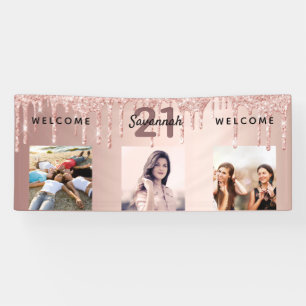 21st birthday photo rose gold glitter sparkle banner