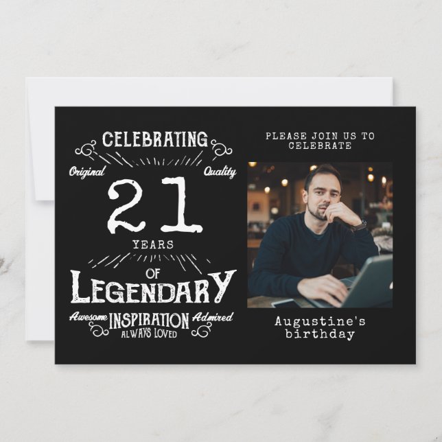 21st Birthday Photo Template Legend Black Vintage (Front)