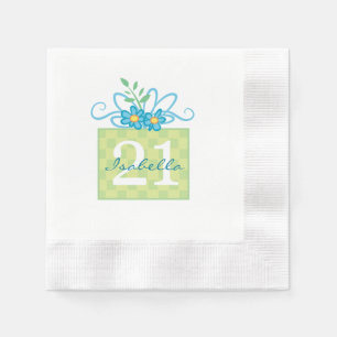21st Birthday Pink Blue Cake Custom Name Napkin