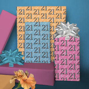 21st Birthday Pink Blue Gold Typography Wrapping Paper Sheet