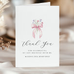 21st Birthday Pink Bow Wildflower Folded Thank You Card<br><div class="desc">Elegant pink bow accented with pink and blue wildflowers decorate this birthday thank you card. Classic calligraphy spells thank you. Three lines of text let you personalise a thank you statement and your name.</div>