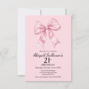 21st Birthday Pink Bow with Golf Ball Polka Dots Invitation