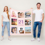 21st birthday pink photo collage fleece blanket<br><div class="desc">A gift for a woman's 21st birthday, celebrating her life with a collage of 8 of your photos of her friends, family, interest or pets. Personalise and add her name, age 21 and a date. Date of birth or the date of the birthday party. Pink and purple coloured letters. Girly...</div>