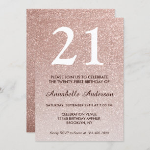 21st Birthday Pink Rose Gold Glitter Sparkle Ombre Invitation