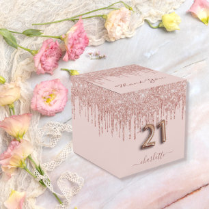 21st birthday pink rose gold glitter thank you favour box