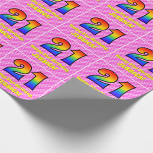 21st Birthday: Pink Stripes & Hearts, Rainbow # 21 Wrapping Paper