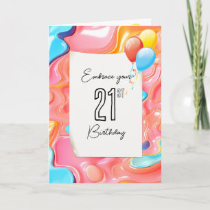21st Birthday Psychedelic 3D Abstract Card