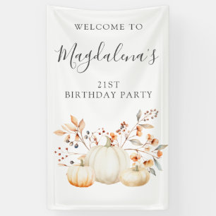 21st Birthday Pumpkin Fall Leaves Vertical Outdoor Banner