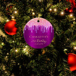 21st birthday purple glitter rainbow thank you ceramic tree decoration<br><div class="desc">Elegant, classic, glamourous and girly for a 21st birthday. A chic deep purple faux metallic foil looking background. The text: 21st Birthday and Thank You, written with a modern hand lettered style script. Decorated with rainbow coloured faux glitter drips, paint dripping look in purple, pink and rose gold. Personalise and...</div>