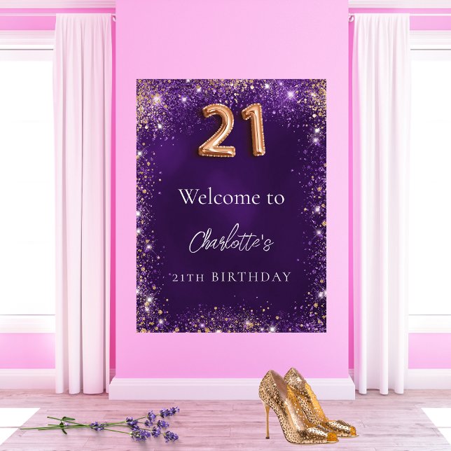 21st birthday purple glitter sparkles welcome poster (Creator Uploaded)