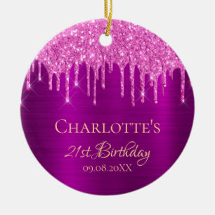 21st birthday purple pink glitter thank you ceramic tree decoration